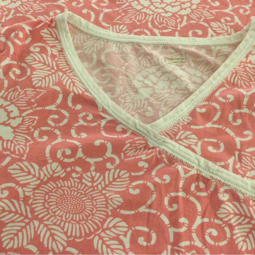 Garnet Hill Pink and White Floral Wrap Nursing Nightgown - Picture 3 of 6